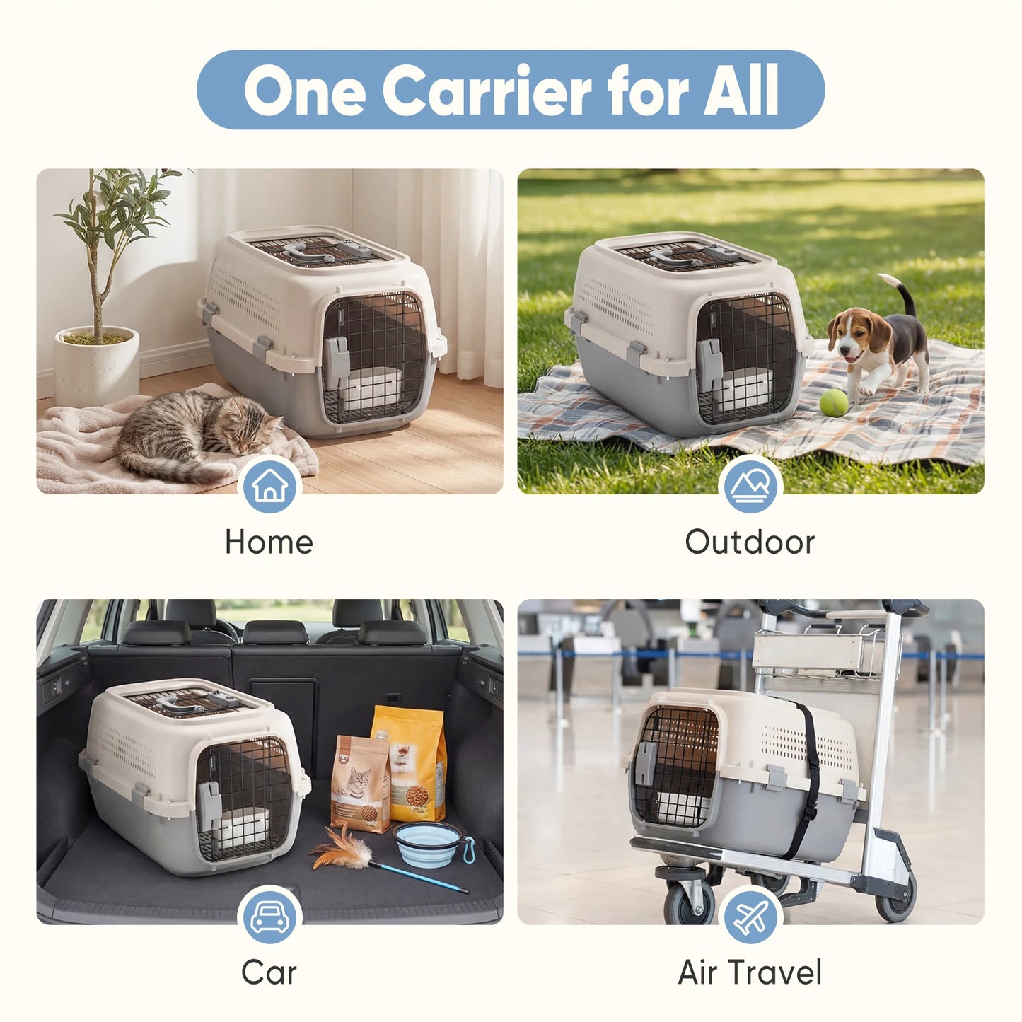 23Inch Pet Carrier for Small Dogs Cats  Front Top Load Wire Door Food Bowl Travel Crate with Enhanced Security Latchesfor