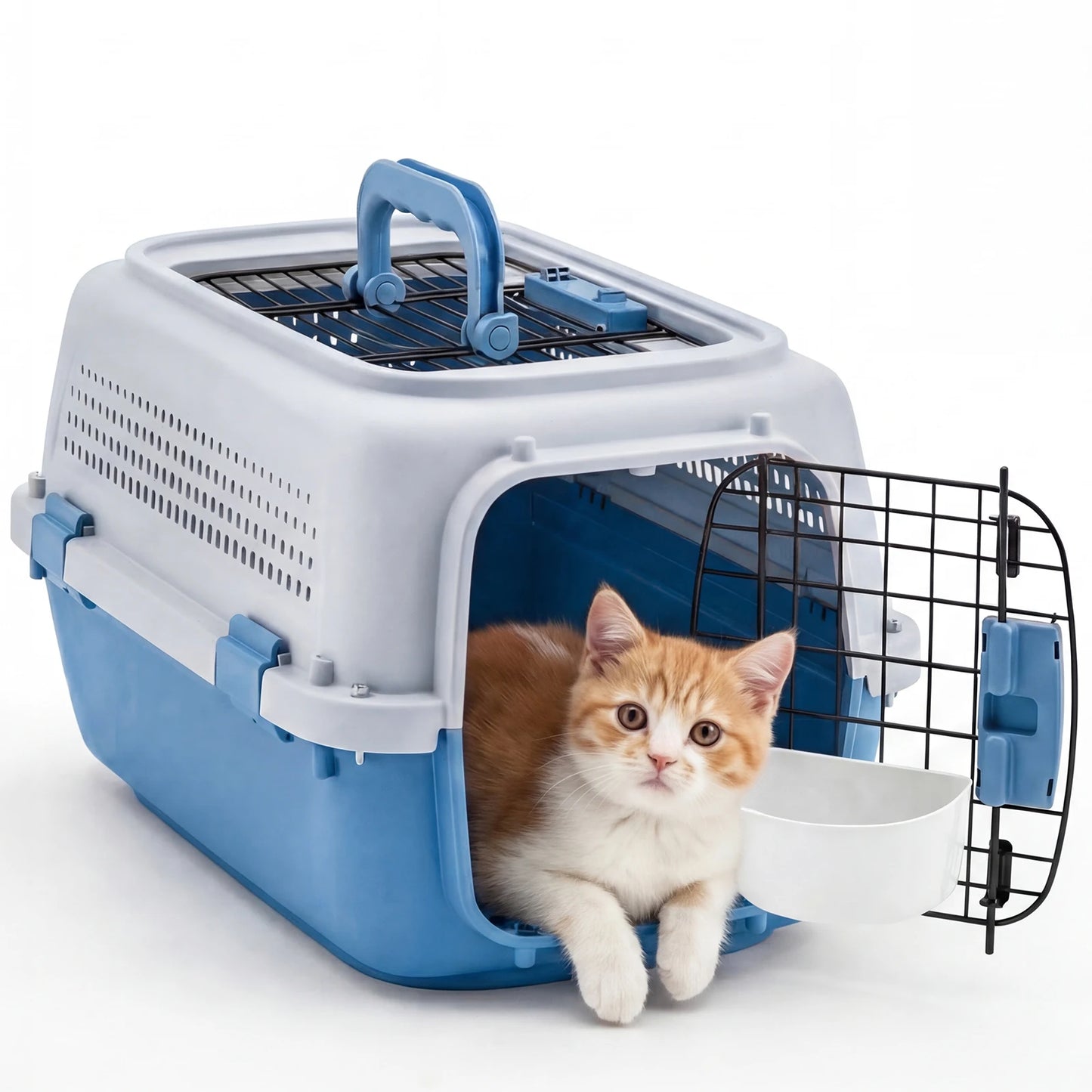 23Inch Pet Carrier for Small Dogs Cats  Front Top Load Wire Door Food Bowl Travel Crate with Enhanced Security Latchesfor