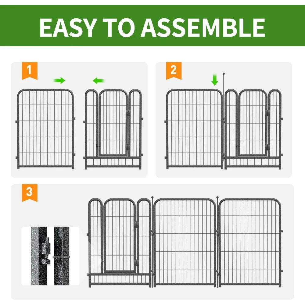 Decorative Garden Metal Fence 36ft (L)×40in (H) with 14 Panels 2 Gate Outdoor, No Dig Rustproof Wire, Animal, Customized