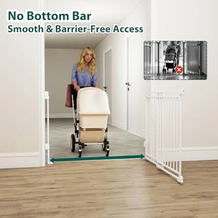 29-45" No Bottom Bar Baby Gate for Stairs, 2-in-1 Auto Close Dog Gate Indoor with Large Walk Thru Door, Hardware Mount Pet Gate