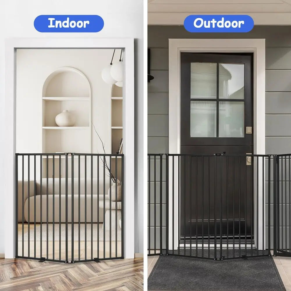 6 Panels Metal reestanding Dog Gates with Door,120''W Detachable oldable Dog ence Indoor Outdoor Puppy Gate, 32''H