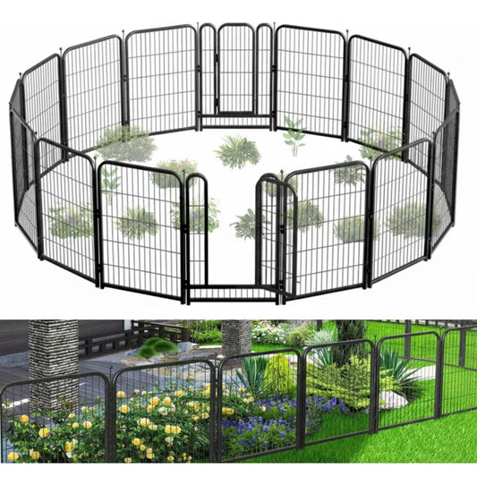 Decorative Garden Metal Fence 36ft (L)×40in (H) with 14 Panels 2 Gate Outdoor, No Dig Rustproof Wire, Animal, Customized