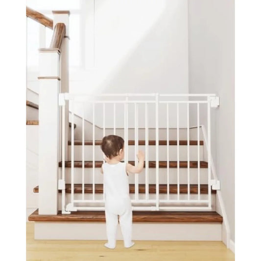 29-45" No Bottom Bar Baby Gate for Stairs, 2-in-1 Auto Close Dog Gate Indoor with Large Walk Thru Door, Hardware Mount Pet Gate