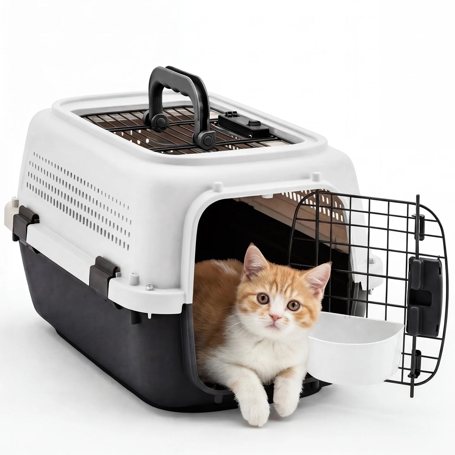 23Inch Pet Carrier for Small Dogs Cats  Front Top Load Wire Door Food Bowl Travel Crate with Enhanced Security Latchesfor