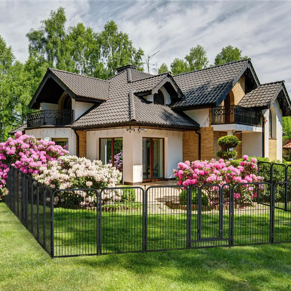 Decorative Garden Metal Fence 36ft (L)×40in (H) with 14 Panels 2 Gate Outdoor, No Dig Rustproof Wire, Animal, Customized