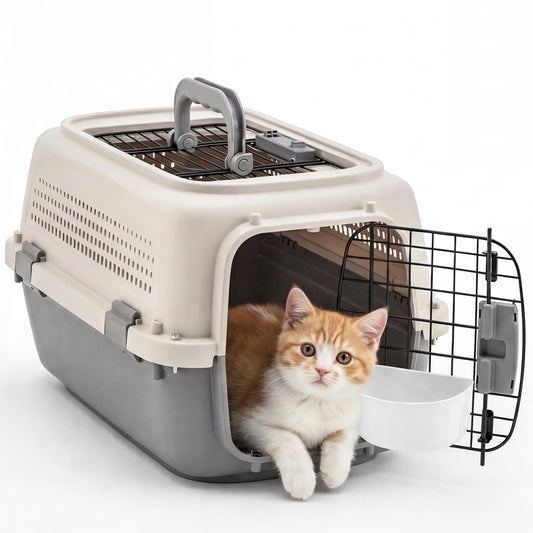 23Inch Pet Carrier for Small Dogs Cats  Front Top Load Wire Door Food Bowl Travel Crate with Enhanced Security Latchesfor