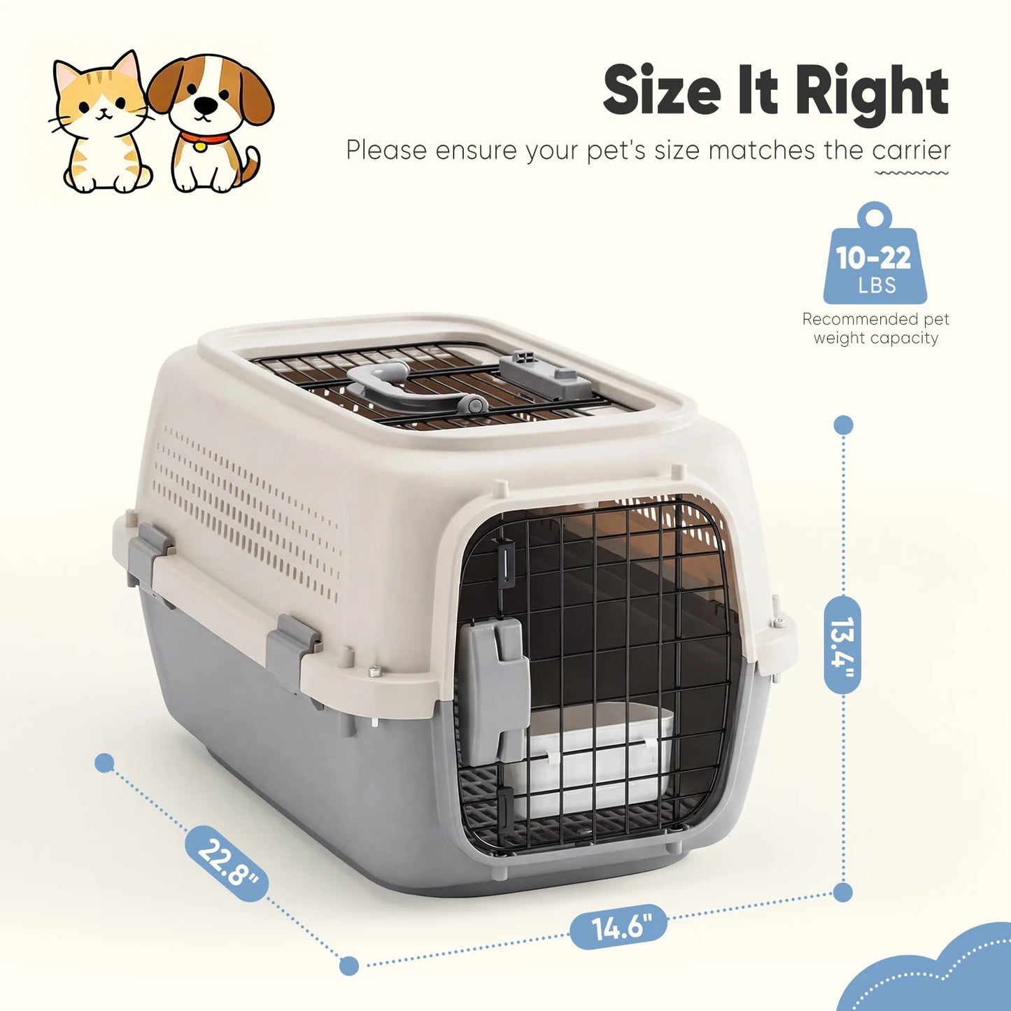 23Inch Pet Carrier for Small Dogs Cats  Front Top Load Wire Door Food Bowl Travel Crate with Enhanced Security Latchesfor