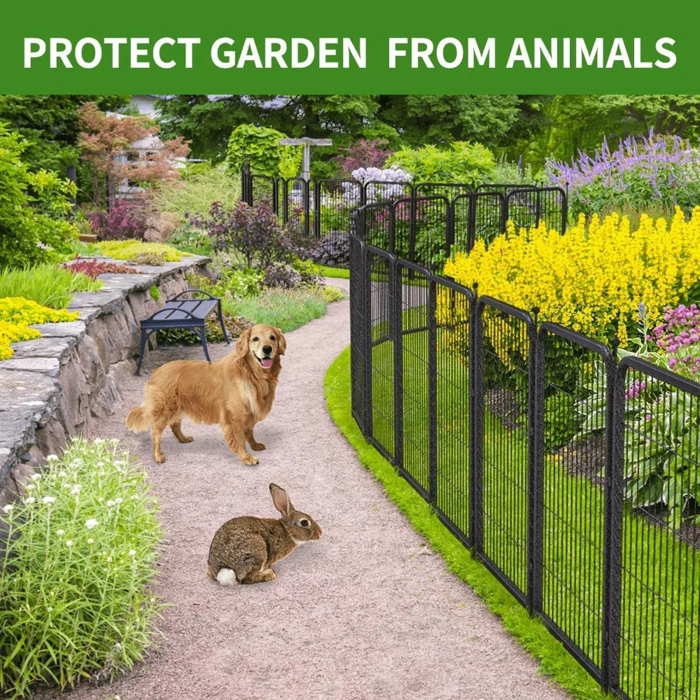 Decorative Garden Metal Fence 36ft (L)×40in (H) with 14 Panels 2 Gate Outdoor, No Dig Rustproof Wire, Animal, Customized