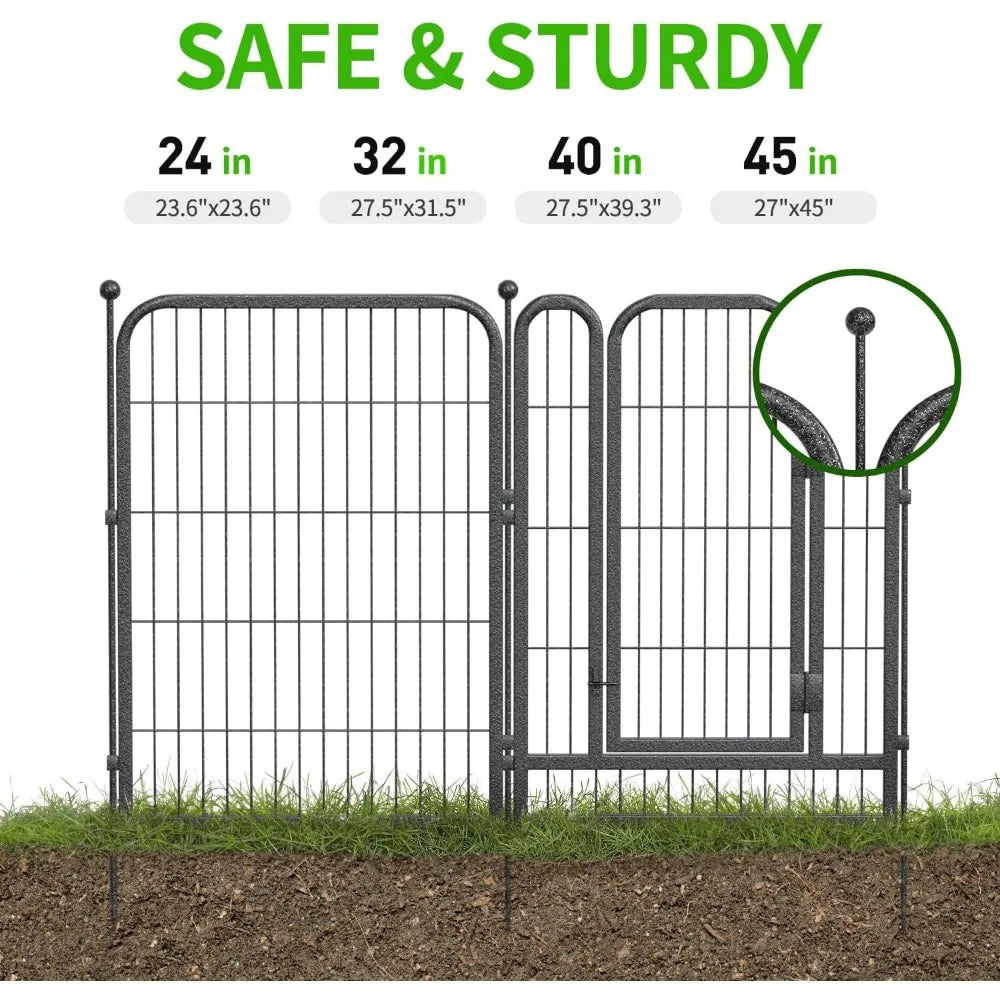 Decorative Garden Metal Fence 36ft (L)×40in (H) with 14 Panels 2 Gate Outdoor, No Dig Rustproof Wire, Animal, Customized