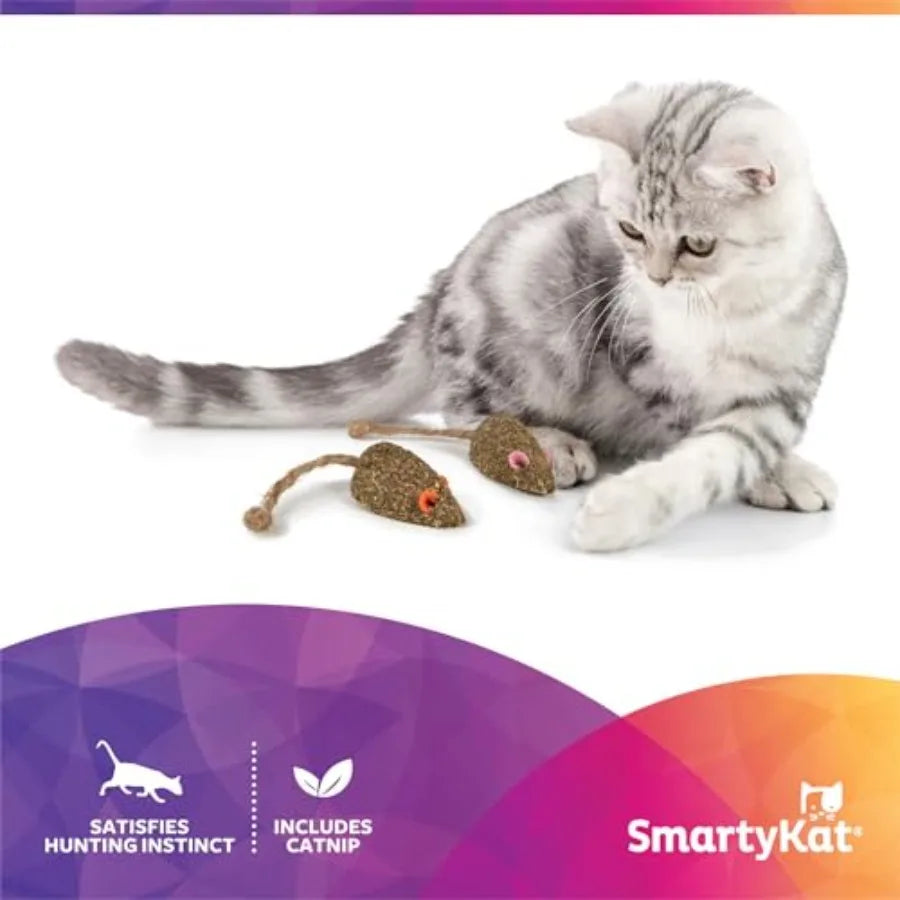 Instincts Mouser Mayhem HappyNip Cat Toy Compressed Catnip Silverine-Shaped Mice Mentally Stimulating Durable Less Mess 2-Pack