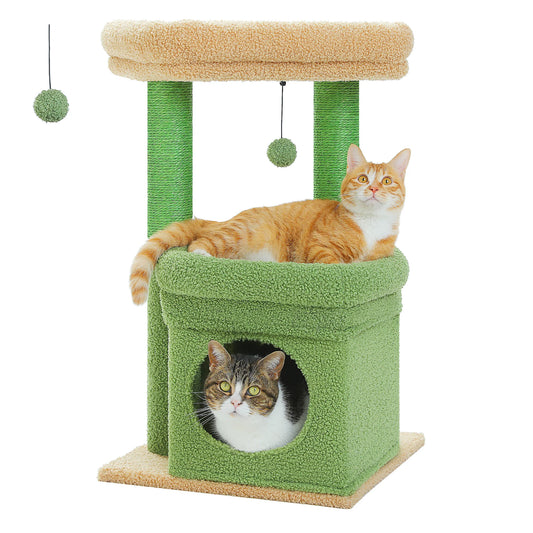 Cat Tree Cat Tower with Cozy Condo, Wide Top Perch,Natural Sisal Posts, Soft Plush,Playful Pom-Pom Suitable for 1-2 Indoor Cats