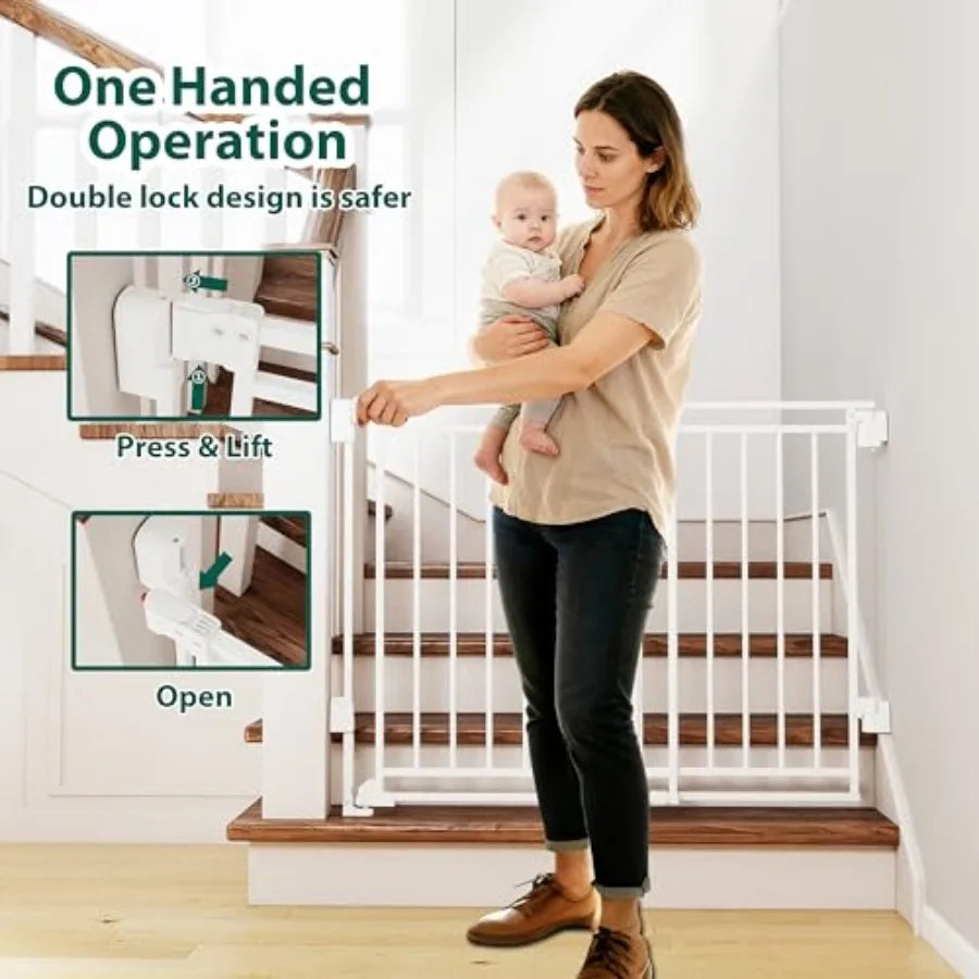 29-45" No Bottom Bar Baby Gate for Stairs, 2-in-1 Auto Close Dog Gate Indoor with Large Walk Thru Door, Hardware Mount Pet Gate